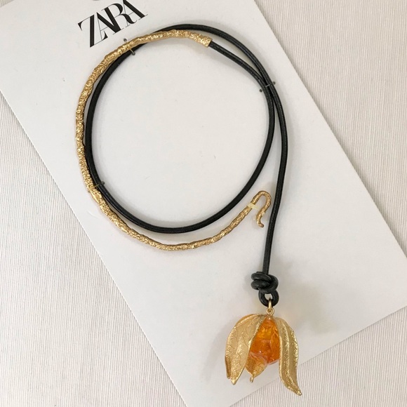 🆕 ZARA Physalis Choker Leather Lariat Necklace - Picture 7 of 11
